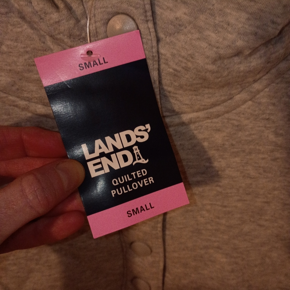 NWT Lands' End Gray Quilted Half Button Up Pullover S - Picture 2 of 7